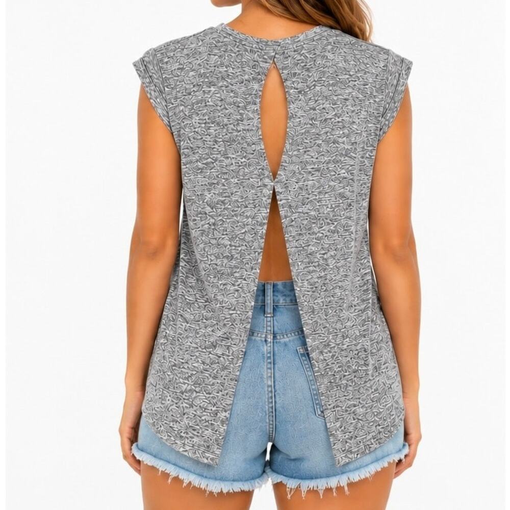 Heather Gray Open Back Sleeveless Athletic Top
